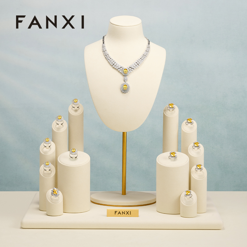 Fanxi luxury beige jewelry ring display sets for jewellery