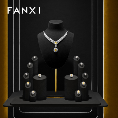 FANXI Luxury Black Metal Microfiber Jewelry Display Sets