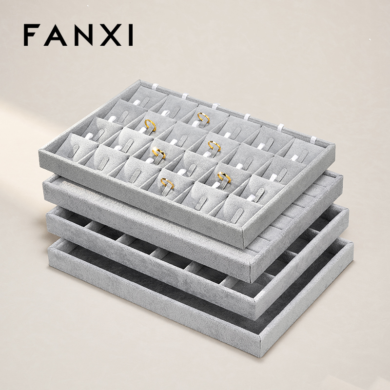 FANXI Wholesale Silver Gray Velvet Jewelry Display Tray