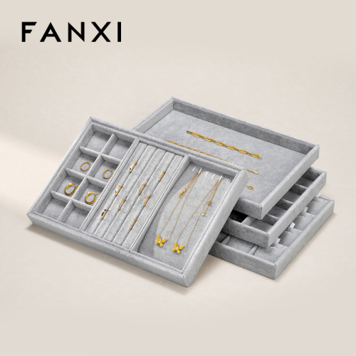 FANXI Wholesale Silver Gray Velvet Jewelry Display Tray