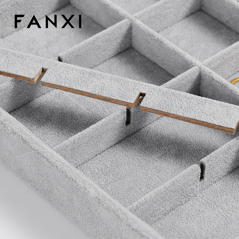 FANXI Wholesale Silver Gray Velvet Jewelry Display Tray