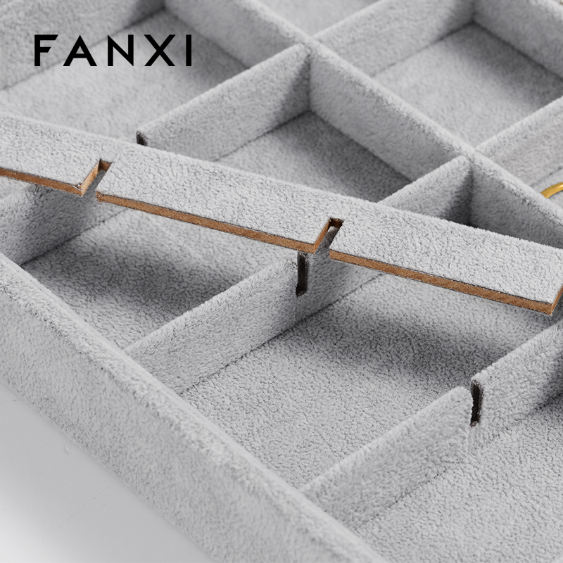 FANXI Wholesale Silver Gray Velvet Jewelry Display Tray