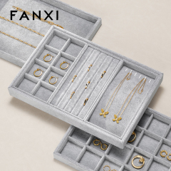 FANXI Wholesale Silver Gray Velvet Jewelry Display Tray