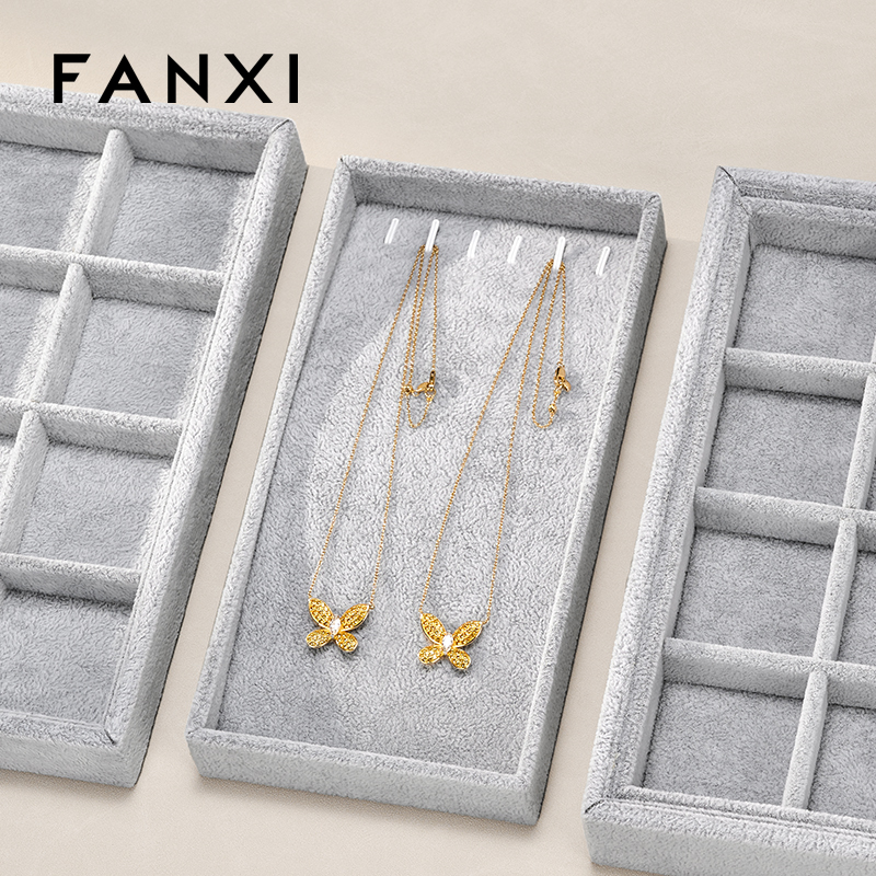 FANXI Wholesale Silver Gray Velvet Jewelry Display Tray