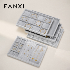 FANXI Wholesale Silver Gray Velvet Jewelry Display Tray