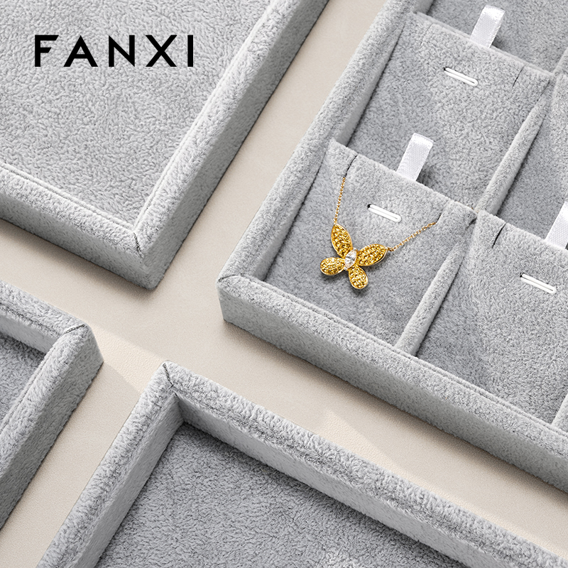 FANXI Wholesale Silver Gray Velvet Jewelry Display Tray