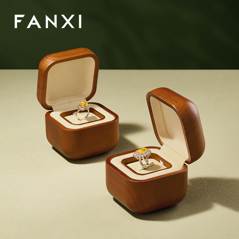 FANXI New arrival Beige Wooden Microfiber Ring Box