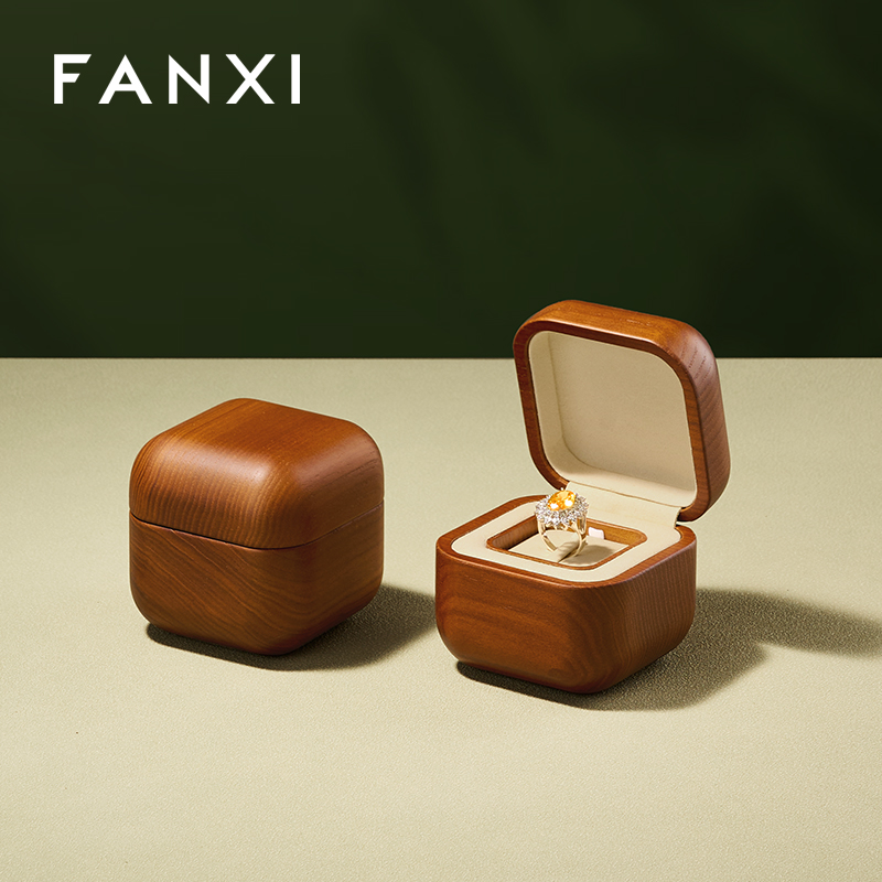 FANXI New arrival Beige Wooden Microfiber Ring Box