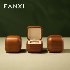 FANXI New arrival Beige Wooden Microfiber Ring Box