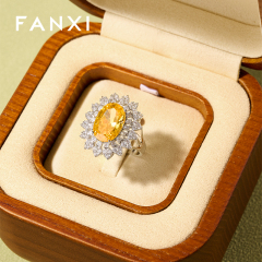 FANXI New arrival Beige Wooden Microfiber Ring Box