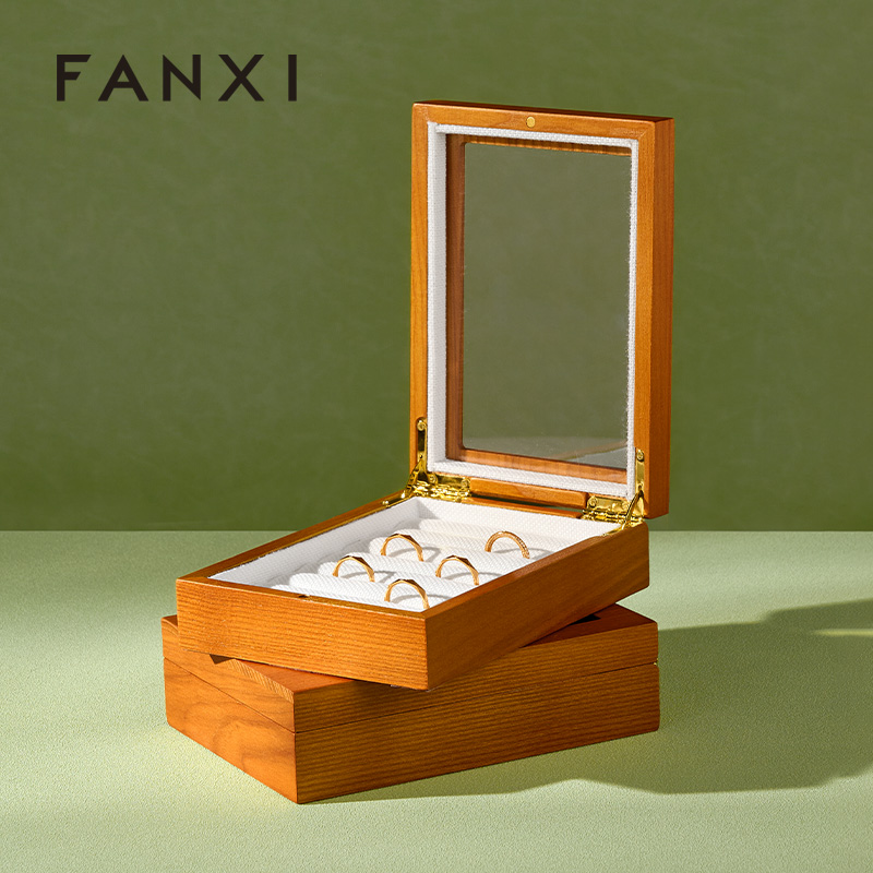 FANXI Luxury Solid Wood Metal Line Jewelry Box