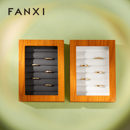 FANXI Luxury Solid Wood Metal Line Jewelry Box