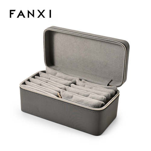 FANXI Custom Gray PU Leather Long Plush Jewelry Bag
