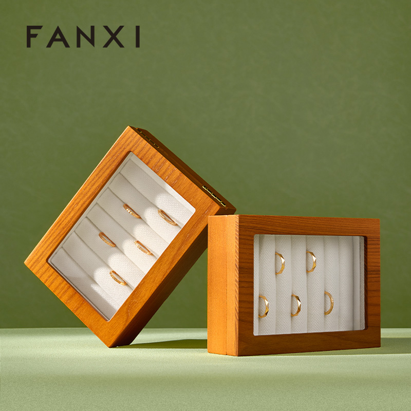 FANXI Luxury Solid Wood Metal Line Jewelry Box