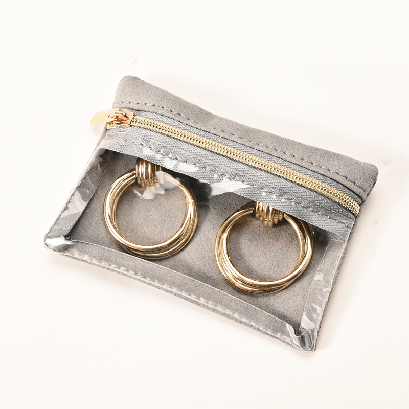 FANXI Custom Gray PU Leather Long Plush Jewelry Bag