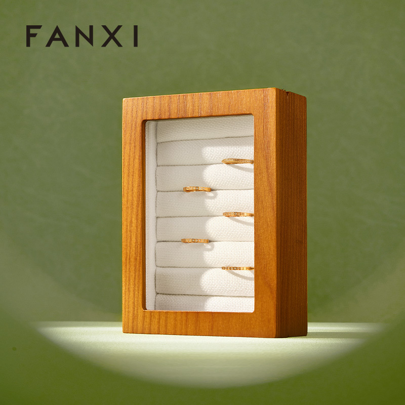 FANXI Luxury Solid Wood Metal Line Jewelry Box