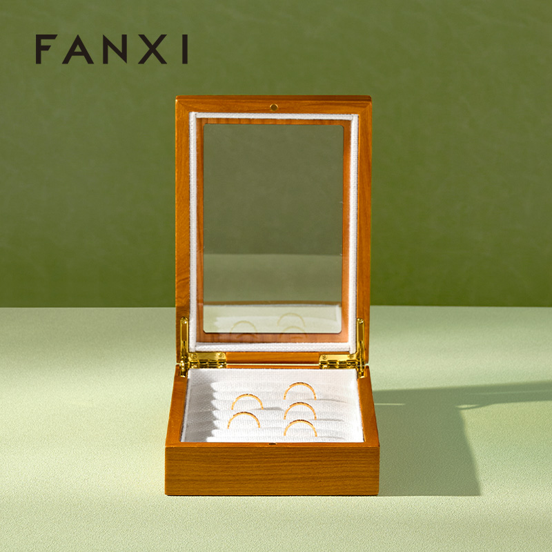 FANXI Luxury Solid Wood Metal Line Jewelry Box