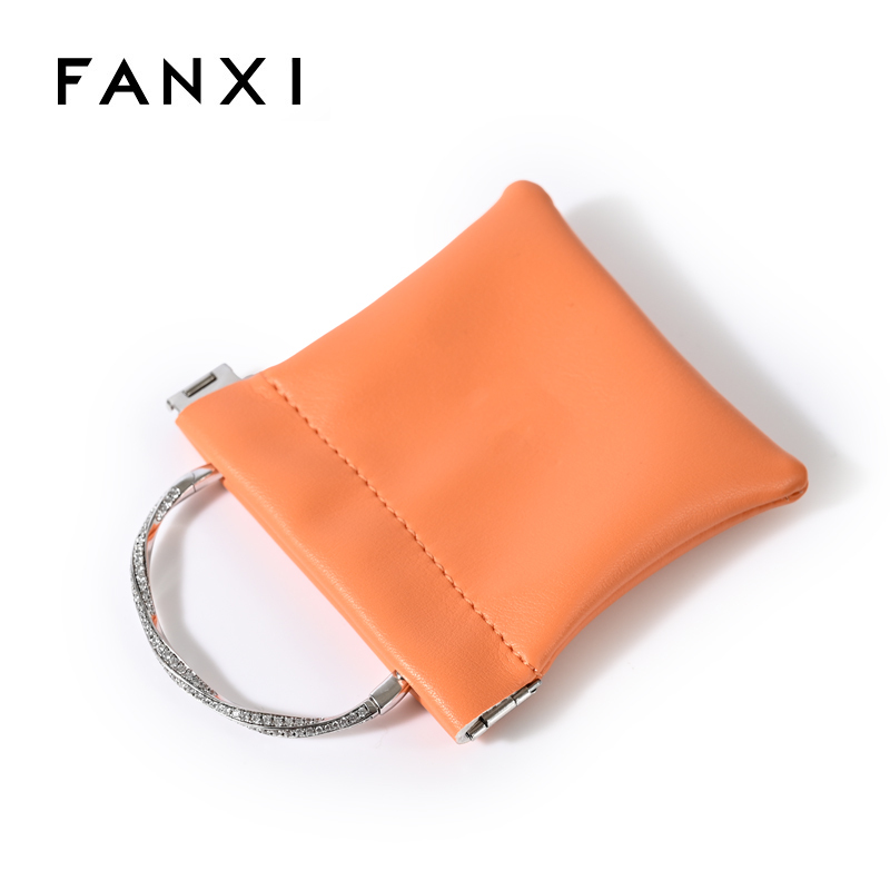 FANXI Custom Orange PU Leather Jewelry Pouch