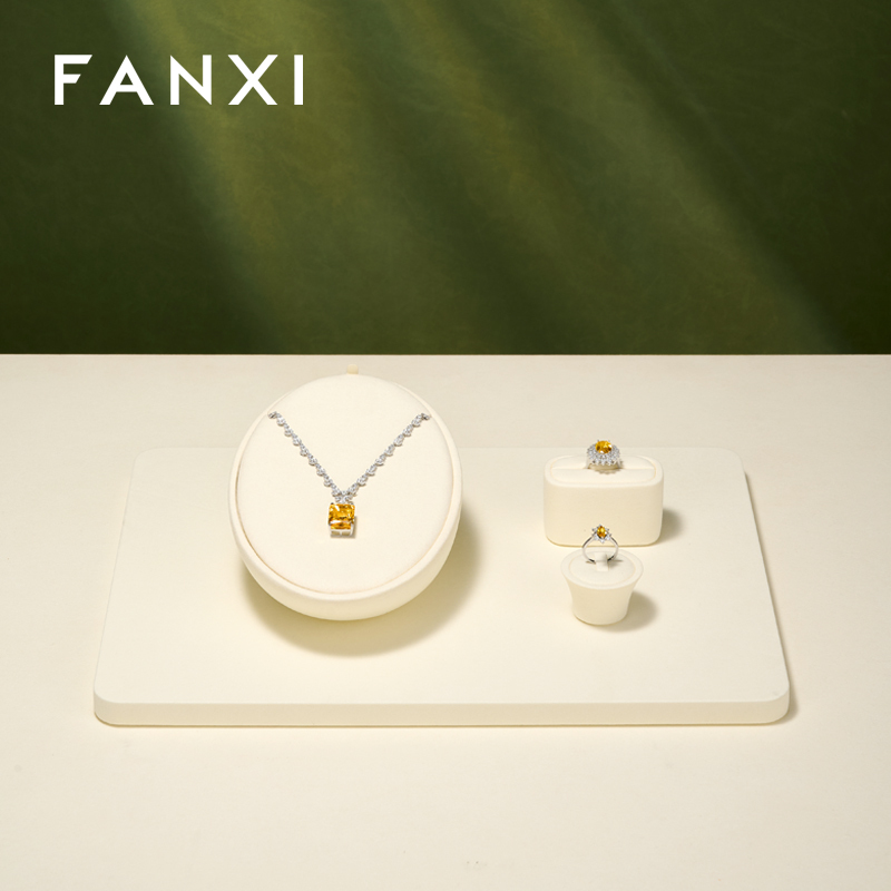 FANXI Luxury Beige Microfiber Jewelry Display Set