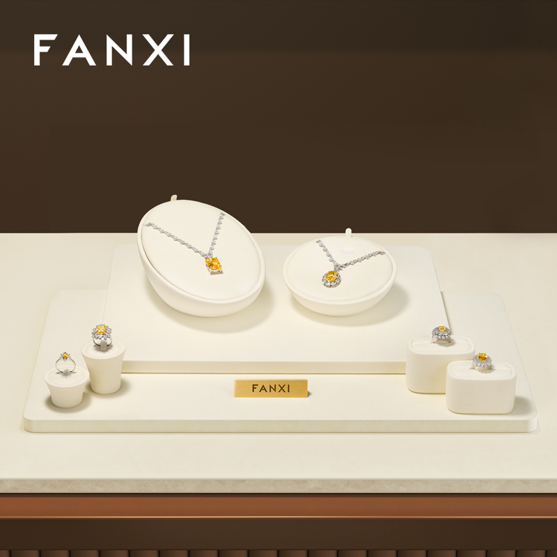 FANXI Luxury Beige Microfiber Jewelry Display Set