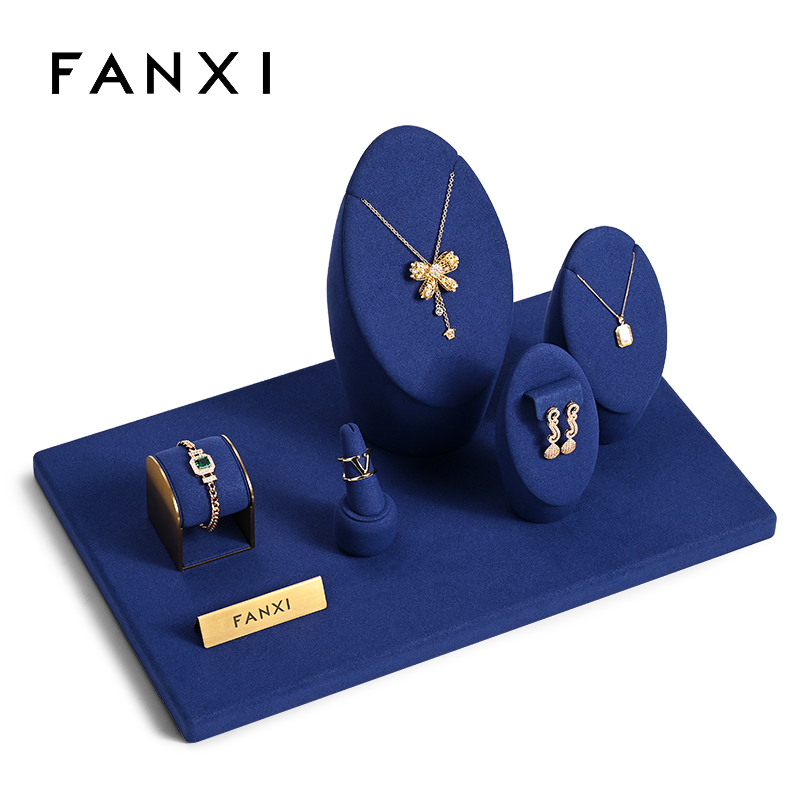 FANXI Wholesale Blue Microfiber Jewelry Display Set