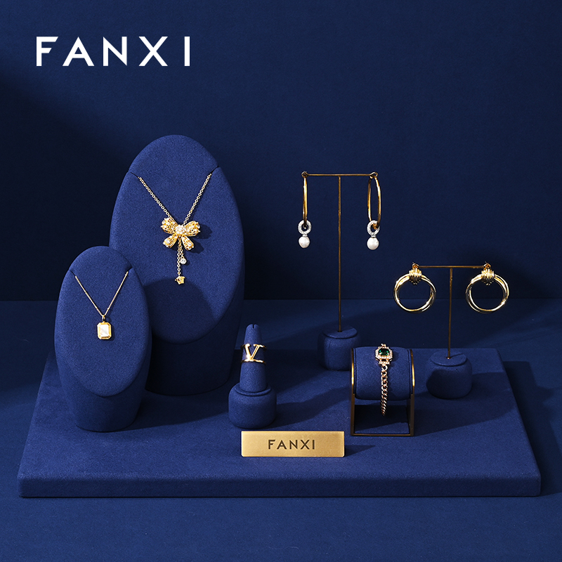 FANXI Wholesale Blue Microfiber Jewelry Display Set