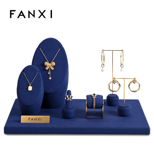 FANXI Wholesale Blue Microfiber Jewelry Display Set