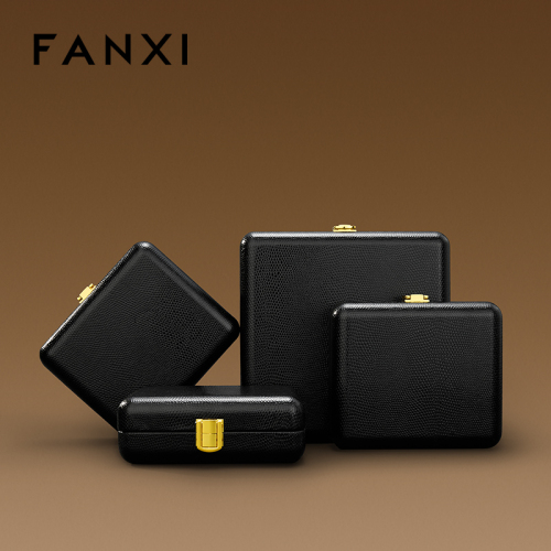 FANXI Luxury Beige PU Leather Velvet Jewelry Box