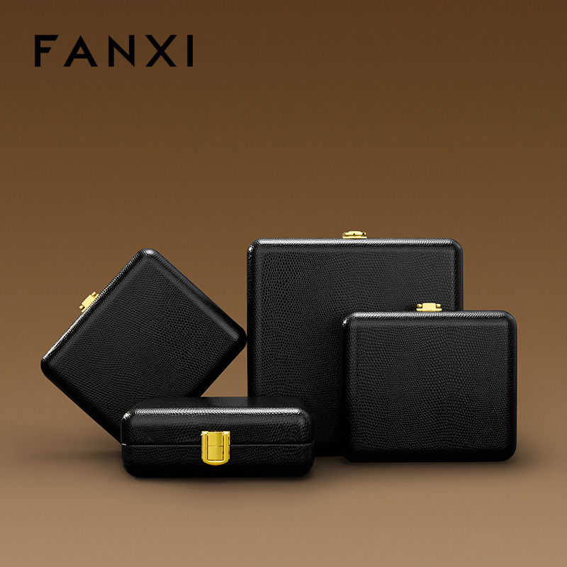 FANXI Luxury Beige PU Leather Velvet Jewelry Box