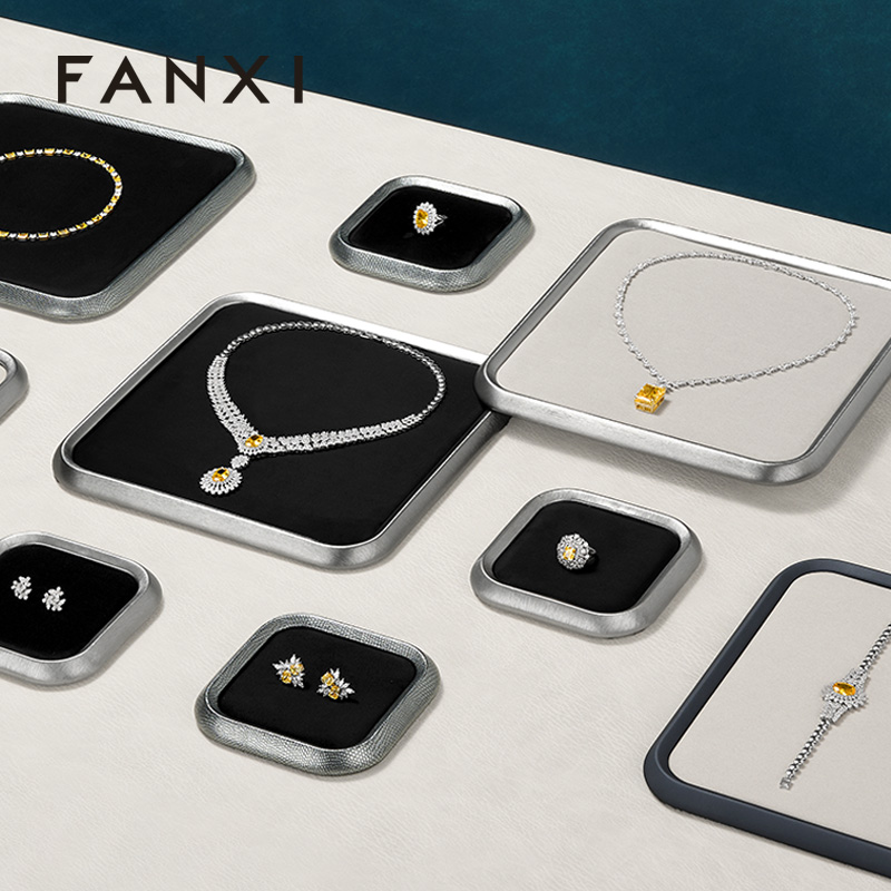 FANXI Fashion PU Leather Velvet Jewelry Display Plate