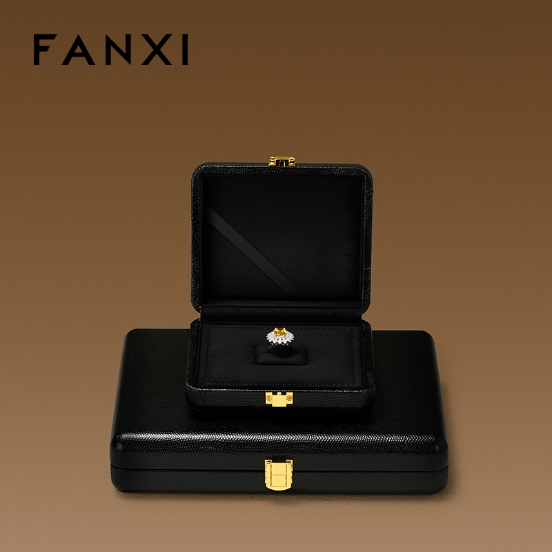 FANXI Luxury Beige PU Leather Velvet Jewelry Box