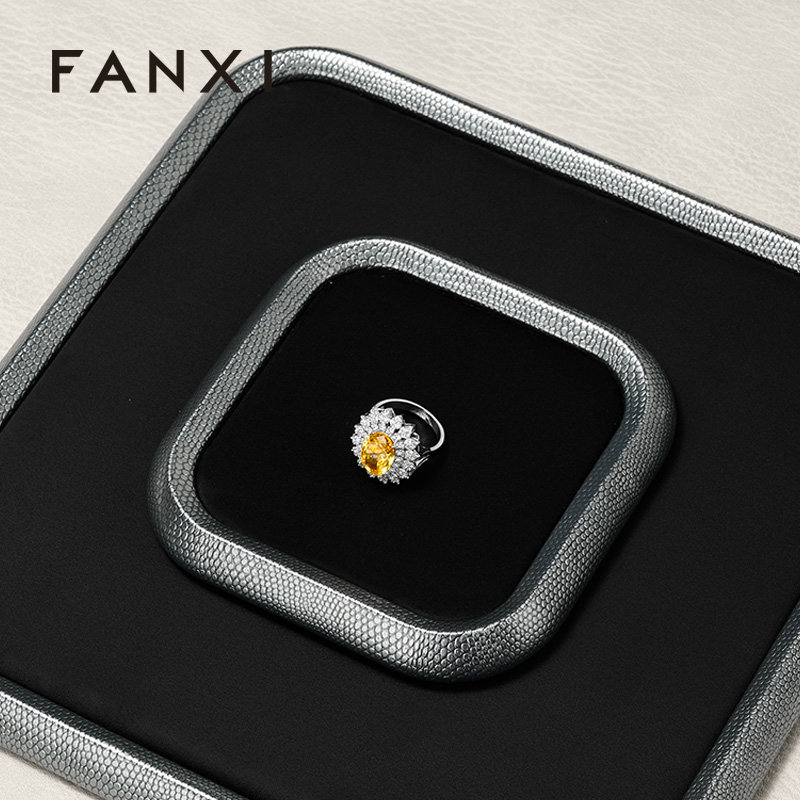 FANXI Fashion PU Leather Velvet Jewelry Display Plate