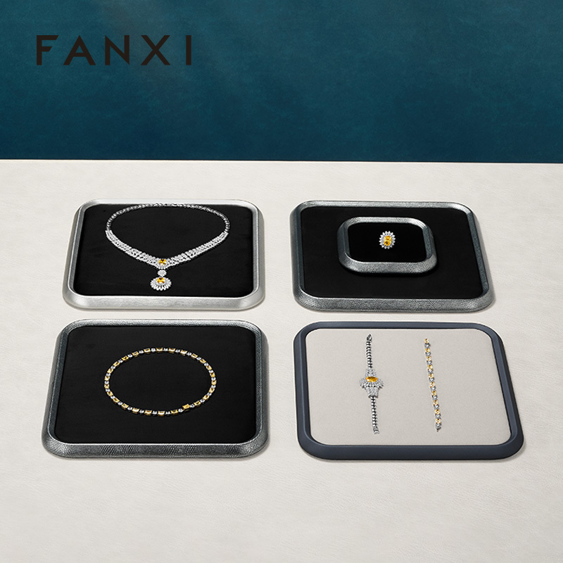 FANXI Fashion PU Leather Velvet Jewelry Display Plate
