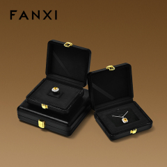 FANXI Luxury Beige PU Leather Velvet Jewelry Box