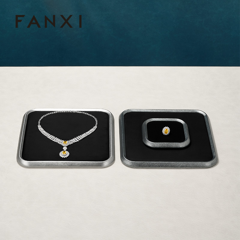 FANXI Fashion PU Leather Velvet Jewelry Display Plate
