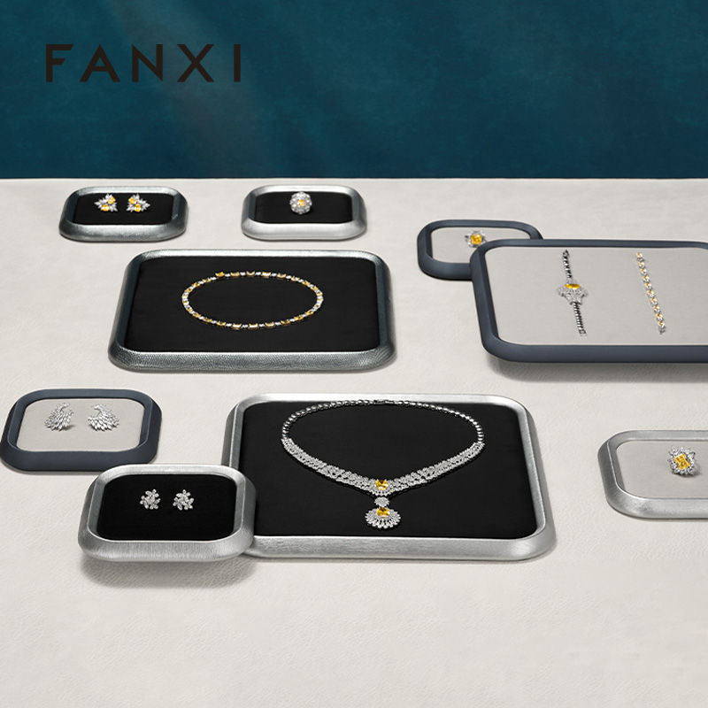 FANXI Fashion PU Leather Velvet Jewelry Display Plate