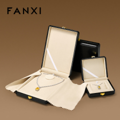 FANXI Luxury Beige PU Leather Velvet Jewelry Box