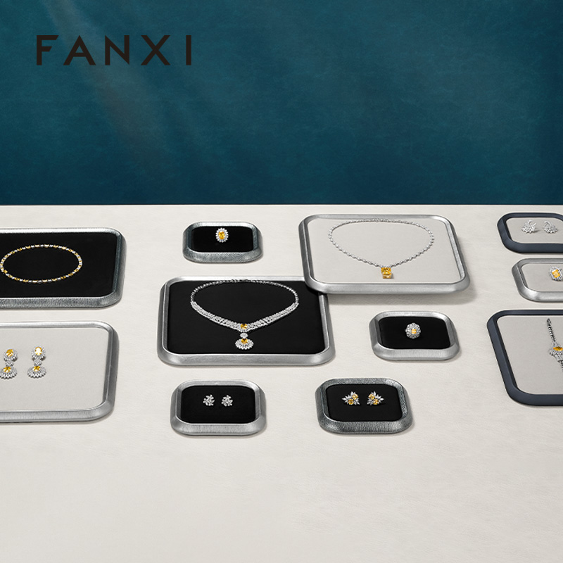 FANXI Fashion PU Leather Velvet Jewelry Display Plate