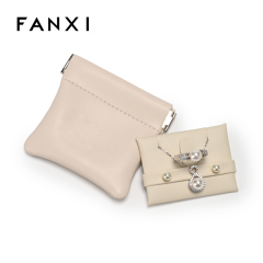 FANXI Custom Beige PU Leather Jewelry Pouch