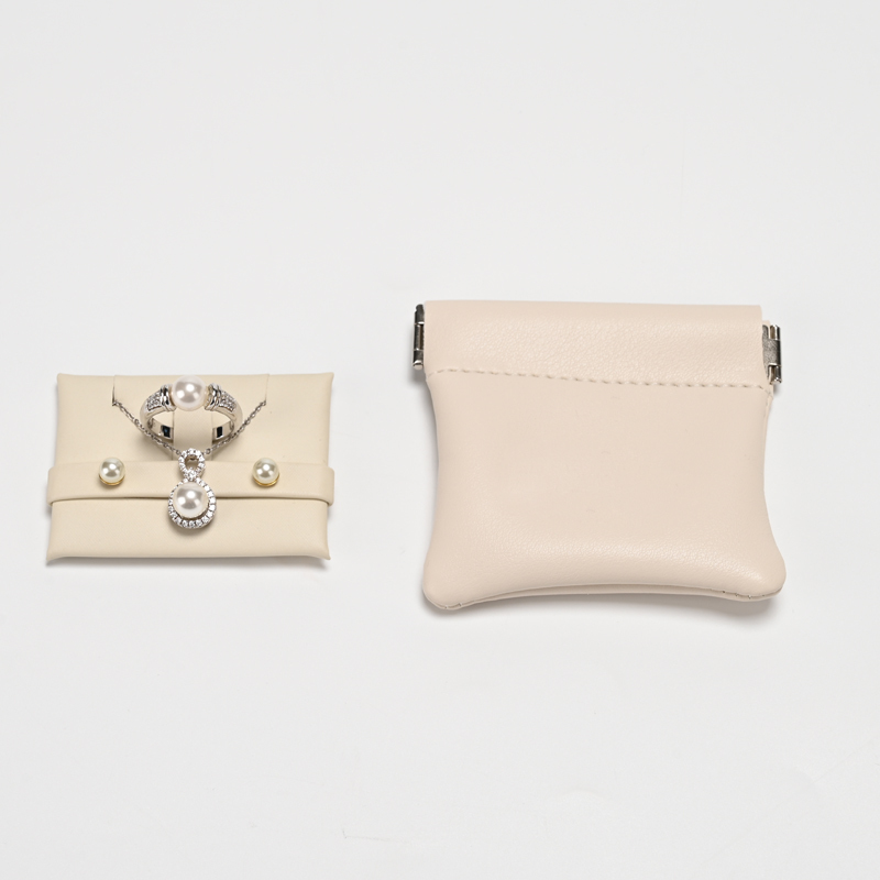 FANXI Custom Beige PU Leather Jewelry Pouch