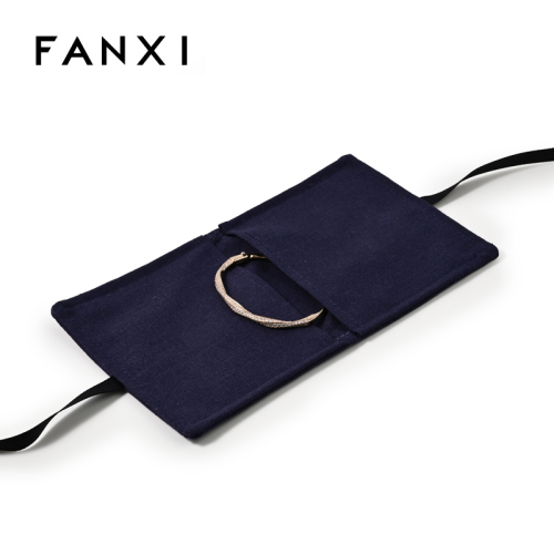FANXI Custom Blue Linen Jewelry Pouch