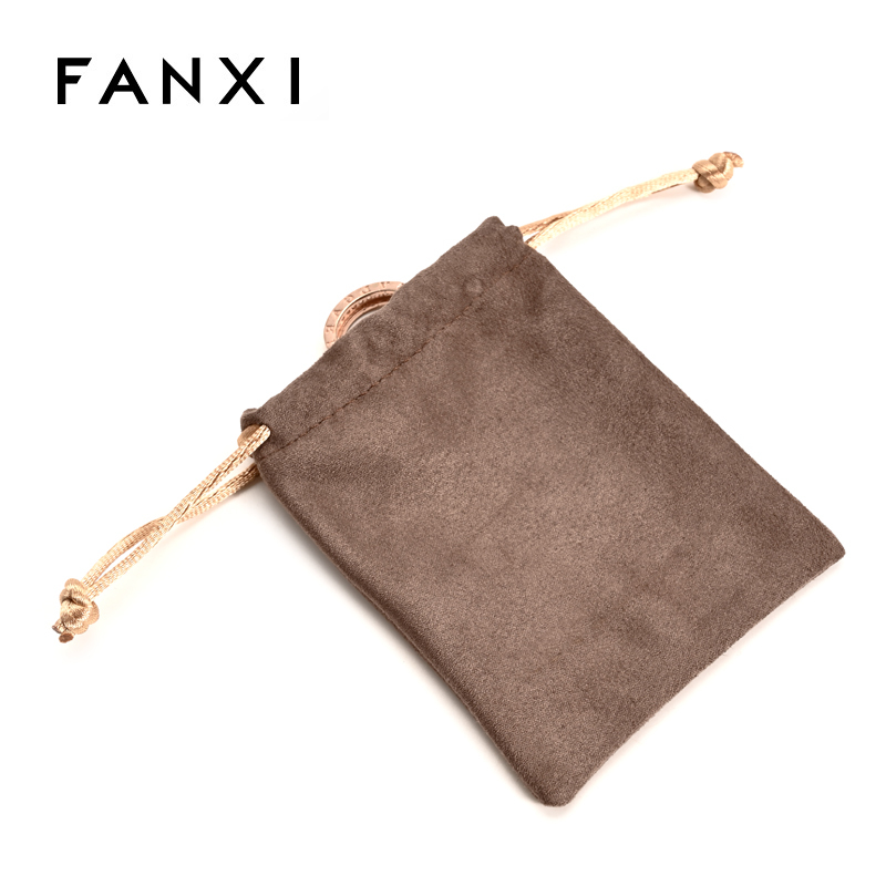 FANXI Custom Brown Suede Jewelry Pouch