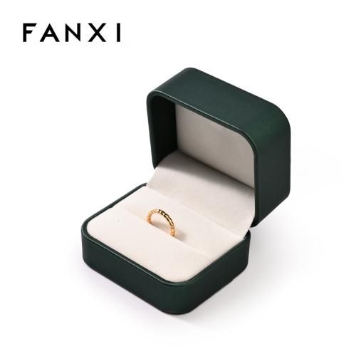 FANXI Custom Green PU Leather Velvet Ring Box