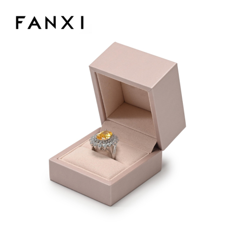 FANXI Custom Pink PU Leather Microfiber Ring Box