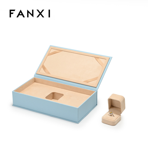 FANXI Custom Blue Beige Suede Ring Box