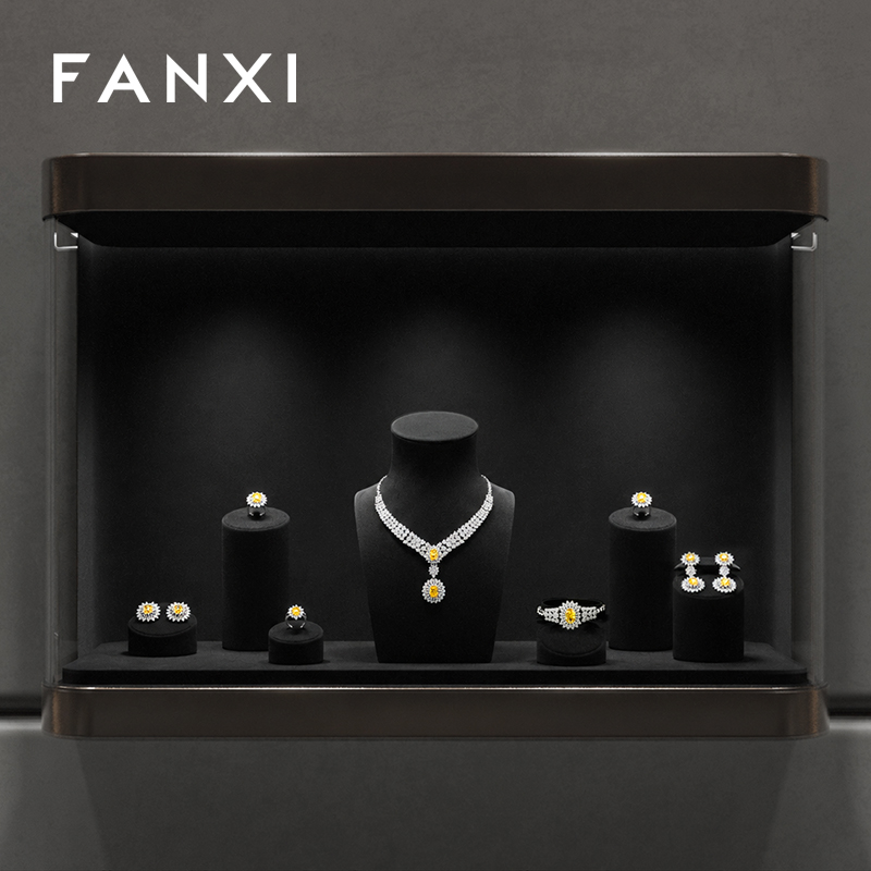 FANXI Luxury Black Microfiber Jewelry Display Set