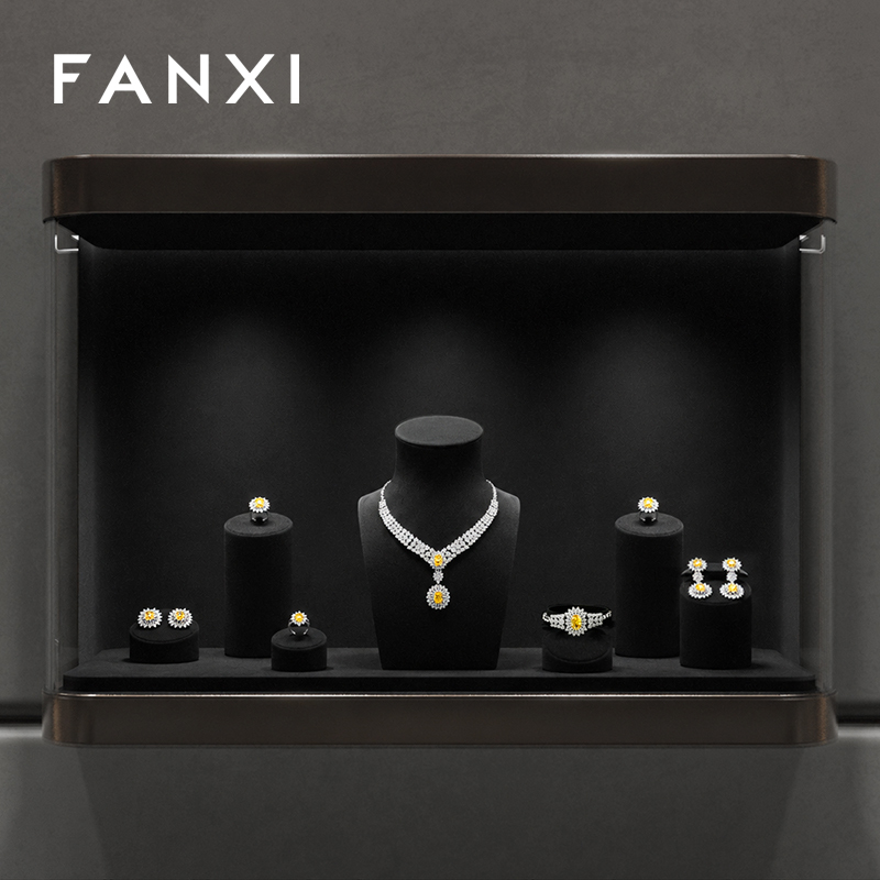 FANXI Luxury Black Microfiber Jewelry Display Set