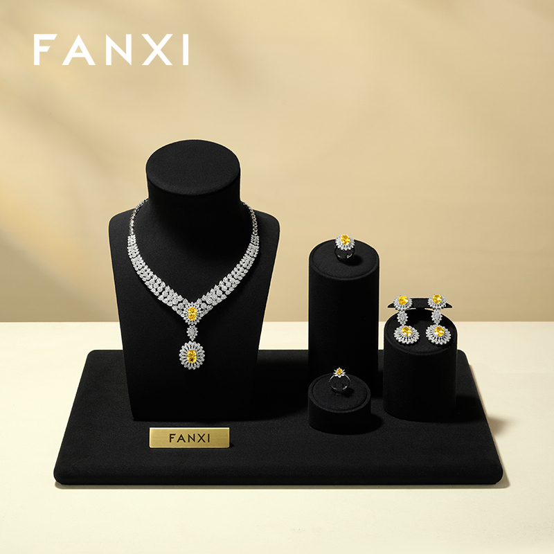 FANXI Luxury Black Microfiber Jewelry Display Set
