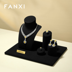 FANXI Luxury Black Microfiber Jewelry Display Set