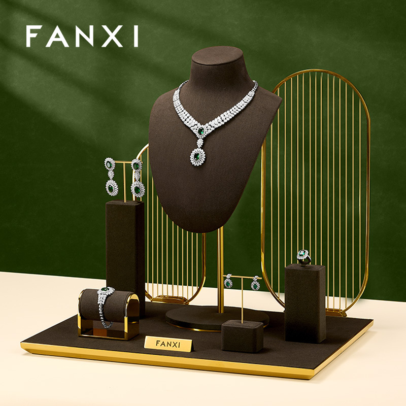 FANXI New design Brwon Metal Frame Jewelry Display Set